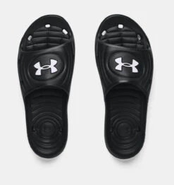 'Under Armour' Men's Locker IV Slide Sandal - Black / Black / White 8 'Under Armour' Men's Locker IV Slide Sandal - Black / Black / White -Merel Shoes Shop 3023758 001 TOE 1024x1024@2x