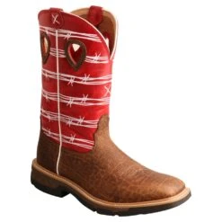 'Twisted X' Men's 12" Western Work Square Toe - Distressed Saddle / Ruby Red -Merel Shoes Shop MXB0008 AGR 4800x4800 95b33951 bf65 4840 a670 e50262bca33f 1024x1024@2x